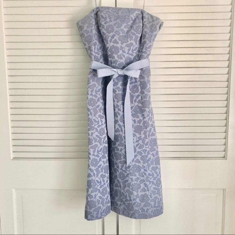 Powder Blue Floral Dress with Ribbon Tie